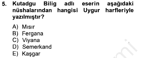 Uygur Türkçesi 2012-2013 Ara Sınav - 5. soru