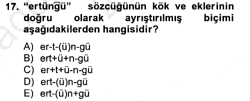 Uygur Türkçesi 2013-2014 Ara Sınav - 17. soru