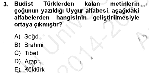 Uygur Türkçesi 2014-2015 Ara Sınav - 3. soru