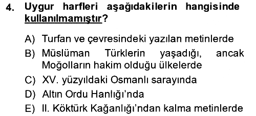 Uygur Türkçesi 2014-2015 Ara Sınav - 4. soru