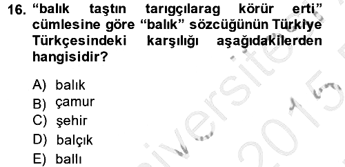 Uygur Türkçesi 2014-2015 Ara Sınav - 16. soru