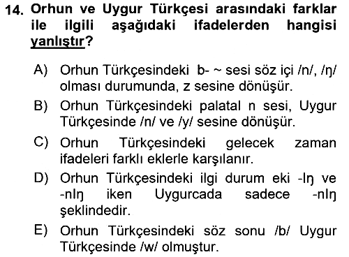 Uygur Türkçesi 2015-2016 Ara Sınav - 14. soru