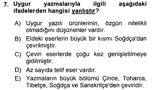 Uygur Türkçesi 2017-2018 Ara Sınav - 7. soru