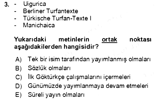 Uygur Türkçesi 2018-2019 Ara Sınav - 3. soru