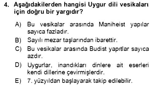 Uygur Türkçesi 2018-2019 Ara Sınav - 4. soru