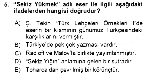 Uygur Türkçesi 2018-2019 Ara Sınav - 5. soru