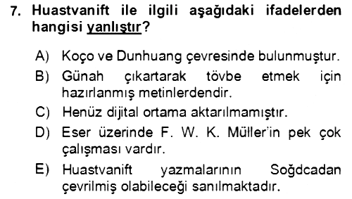 Uygur Türkçesi 2018-2019 Ara Sınav - 7. soru