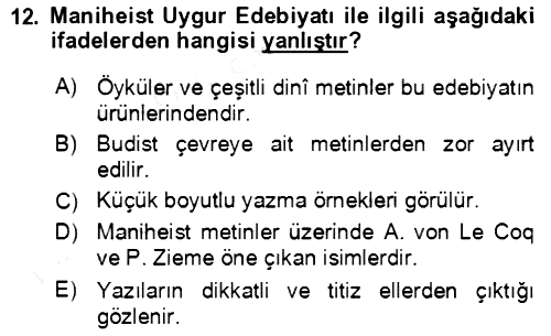Uygur Türkçesi 2018-2019 Ara Sınav - 12. soru