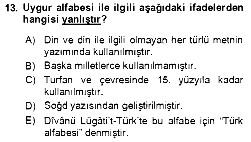 Uygur Türkçesi 2018-2019 Ara Sınav - 13. soru