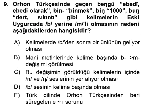 Uygur Türkçesi 2023-2024 Ara Sınav - 9. soru