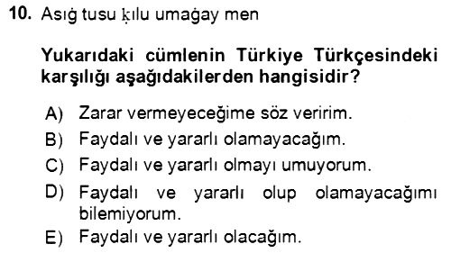 Uygur Türkçesi 2018-2019 Dönem Sonu Sınavı - 10. soru