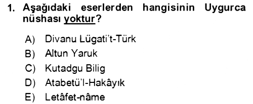 Uygur Türkçesi 2021-2022 Dönem Sonu Sınavı - 1. soru