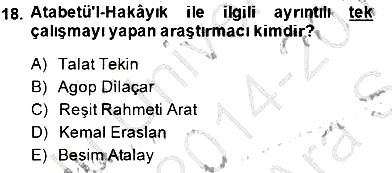 VIII-XIII. Yüzyıllar Türk Edebiyatı 2014-2015 Ara Sınav - 18. soru