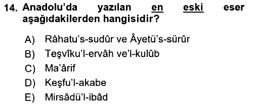 VIII-XIII. Yüzyıllar Türk Edebiyatı 2021-2022 Dönem Sonu Sınavı - 14. soru