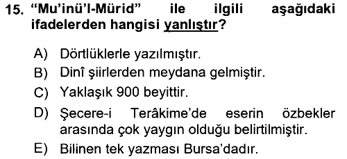 XI-XIII. Yüzyıllar Türk Dili 2015-2016 Dönem Sonu Sınavı - 15. soru