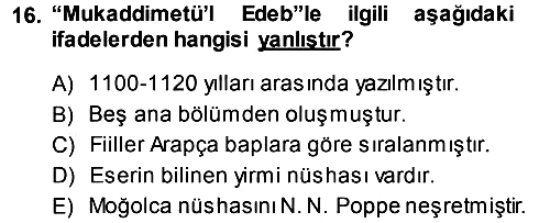 XI-XIII. Yüzyıllar Türk Dili 2013-2014 Tek Ders Sınavı - 16. soru