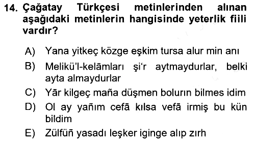 XIV-XV. Yüzyıllar Türk Dili 2017-2018 3 Ders Sınavı - 14. soru