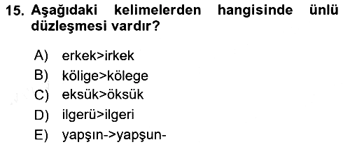 XIV-XV. Yüzyıllar Türk Dili 2017-2018 3 Ders Sınavı - 15. soru