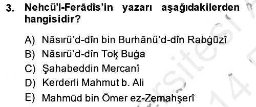XIV-XV. Yüzyıllar Türk Dili 2013-2014 Ara Sınav - 3. soru