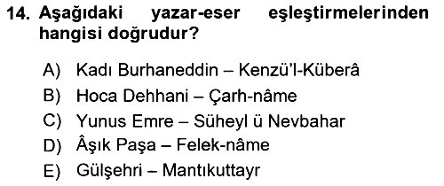 XIV-XV. Yüzyıllar Türk Dili 2015-2016 Ara Sınav - 14. soru
