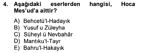 XIV-XV. Yüzyıllar Türk Dili 2012-2013 Dönem Sonu Sınavı - 4. soru