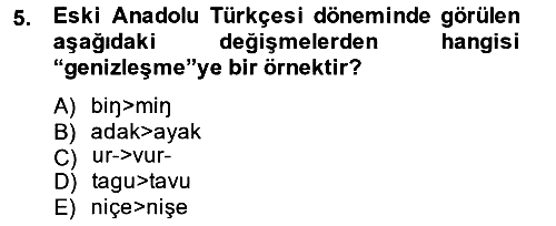 XIV-XV. Yüzyıllar Türk Dili 2013-2014 Tek Ders Sınavı - 5. soru