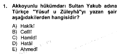 XIV-XV. Yüzyıllar Türk Edebiyatı 2012-2013 Ara Sınav - 1. soru