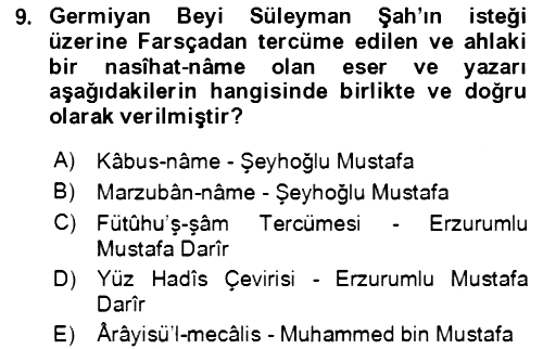 XIV-XV. Yüzyıllar Türk Edebiyatı 2021-2022 Ara Sınav - 9. soru