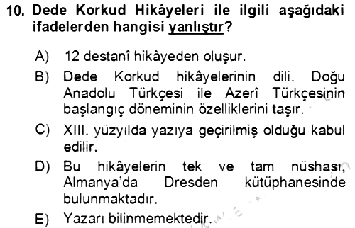 XIV-XV. Yüzyıllar Türk Edebiyatı 2021-2022 Ara Sınav - 10. soru