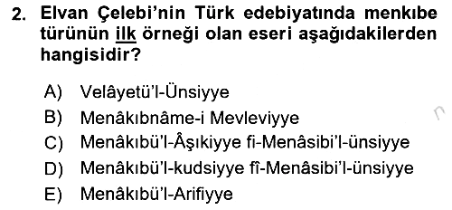 XIV-XV. Yüzyıllar Türk Edebiyatı 2024-2025 Ara Sınav - 2. soru