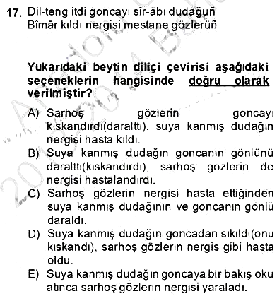 XIV-XV. Yüzyıllar Türk Edebiyatı 2013-2014 Dönem Sonu Sınavı - 17. soru