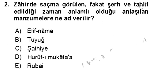 XIV-XV. Yüzyıllar Türk Edebiyatı 2018-2019 Yaz Okulu Sınavı - 2. soru