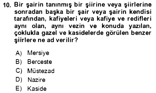 XIV-XV. Yüzyıllar Türk Edebiyatı 2020-2021 Yaz Okulu Sınavı - 10. soru
