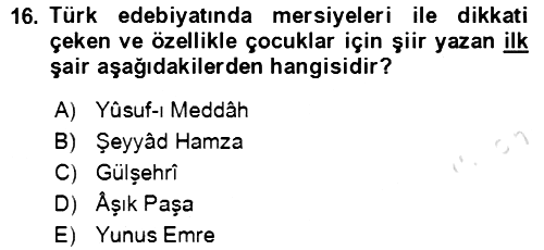 XIV-XV. Yüzyıllar Türk Edebiyatı 2020-2021 Yaz Okulu Sınavı - 16. soru