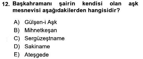 XIX. Yüzyıl Türk Edebiyatı 2015-2016 Tek Ders Sınavı - 12. soru