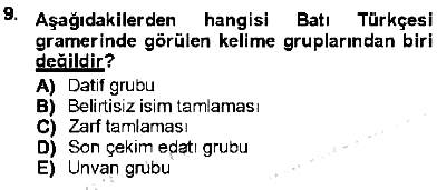 XVI-XIX. Yüzyıllar Türk Dili 2012-2013 Dönem Sonu Sınavı - 9. soru