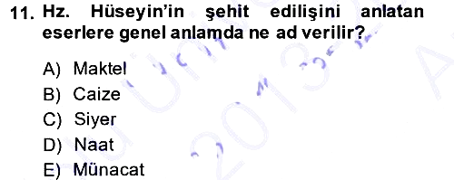 XVI. Yüzyıl Türk Edebiyatı 2013-2014 Ara Sınav - 11. soru
