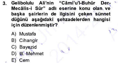 XVI. Yüzyıl Türk Edebiyatı 2014-2015 Ara Sınav - 3. soru