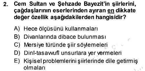 XVI. Yüzyıl Türk Edebiyatı 2013-2014 Tek Ders Sınavı - 2. soru