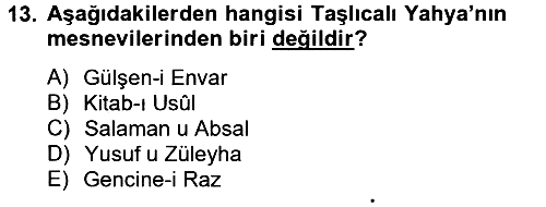 XVI. Yüzyıl Türk Edebiyatı 2013-2014 Tek Ders Sınavı - 13. soru