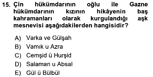XVI. Yüzyıl Türk Edebiyatı 2025-2026 Yaz Okulu Sınavı - 15. soru