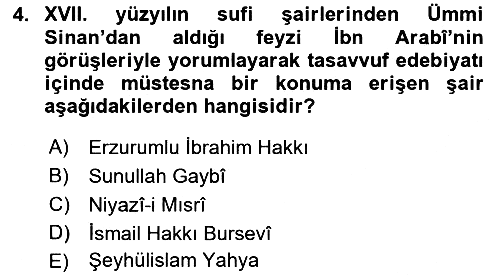 XVII. Yüzyıl Türk Edebiyatı 2016-2017 3 Ders Sınavı - 4. soru