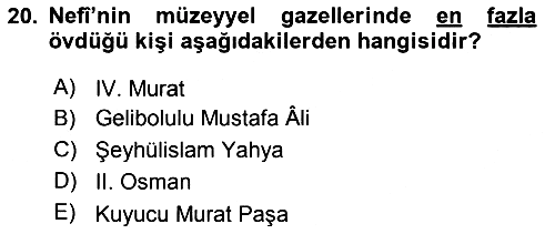 XVII. Yüzyıl Türk Edebiyatı 2018-2019 Ara Sınav - 20. soru