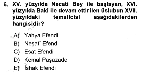 XVII. Yüzyıl Türk Edebiyatı 2021-2022 Ara Sınav - 6. soru