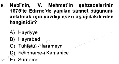 XVII. Yüzyıl Türk Edebiyatı 2014-2015 Dönem Sonu Sınavı - 6. soru