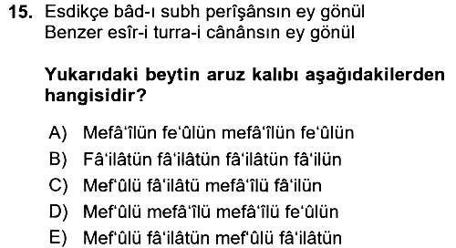 XVIII. Yüzyıl Türk Edebiyatı 2015-2016 Ara Sınav - 15. soru