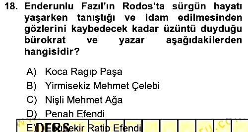 XVIII. Yüzyıl Türk Edebiyatı 2015-2016 Ara Sınav - 18. soru