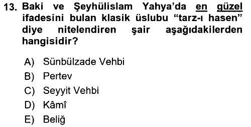 XVIII. Yüzyıl Türk Edebiyatı 2016-2017 Dönem Sonu Sınavı - 13. soru