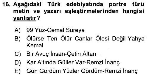 Yeni Türk Edebiyatına Giriş 1 2018-2019 Dönem Sonu Sınavı - 16. soru