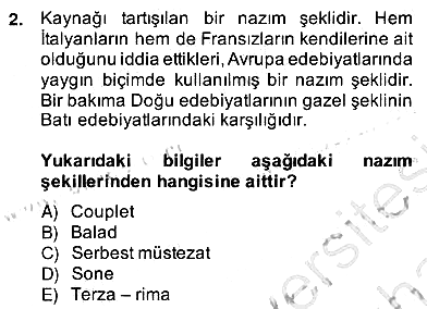 Yeni Türk Edebiyatına Giriş 2 2013-2014 Ara Sınav - 2. soru